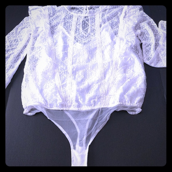 NWT Free People sheer lace ivory bodysuit, L - Picture 2 of 4
